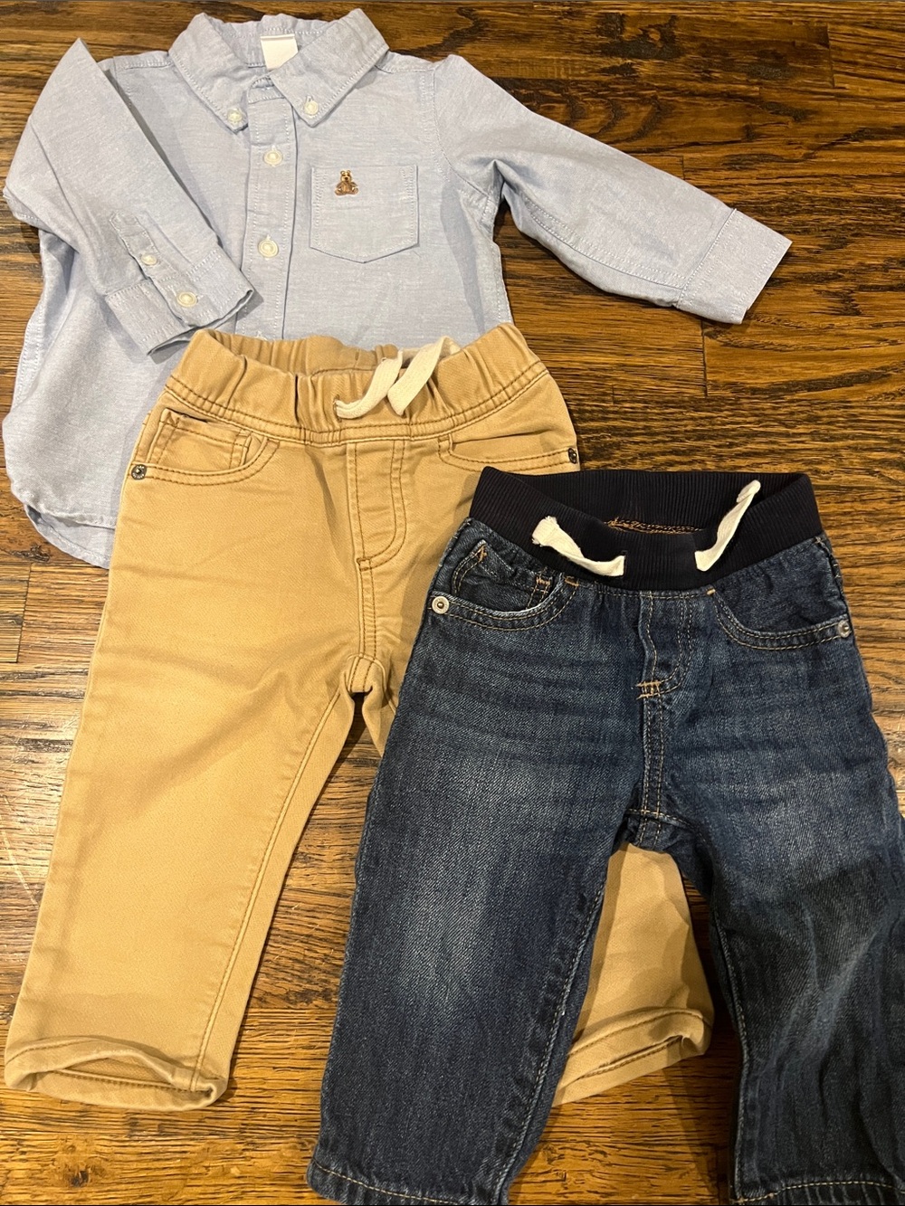 GAP Bundle- 12-18 Months, GAP Boys Tan and Dark Blue Jeans, Button Down Shirt.